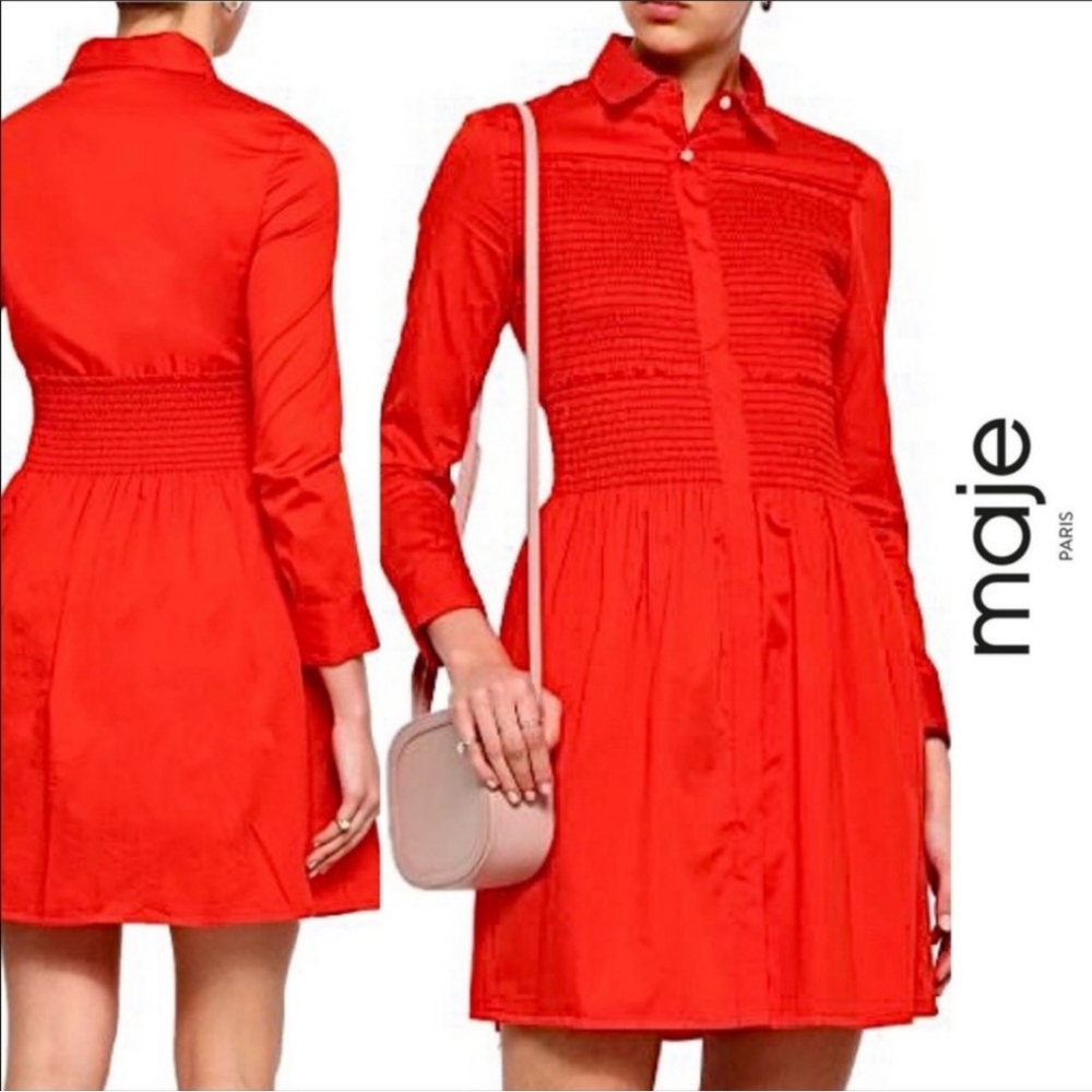 ❤️Maje Roumpa smocked shirt dress with pockets!